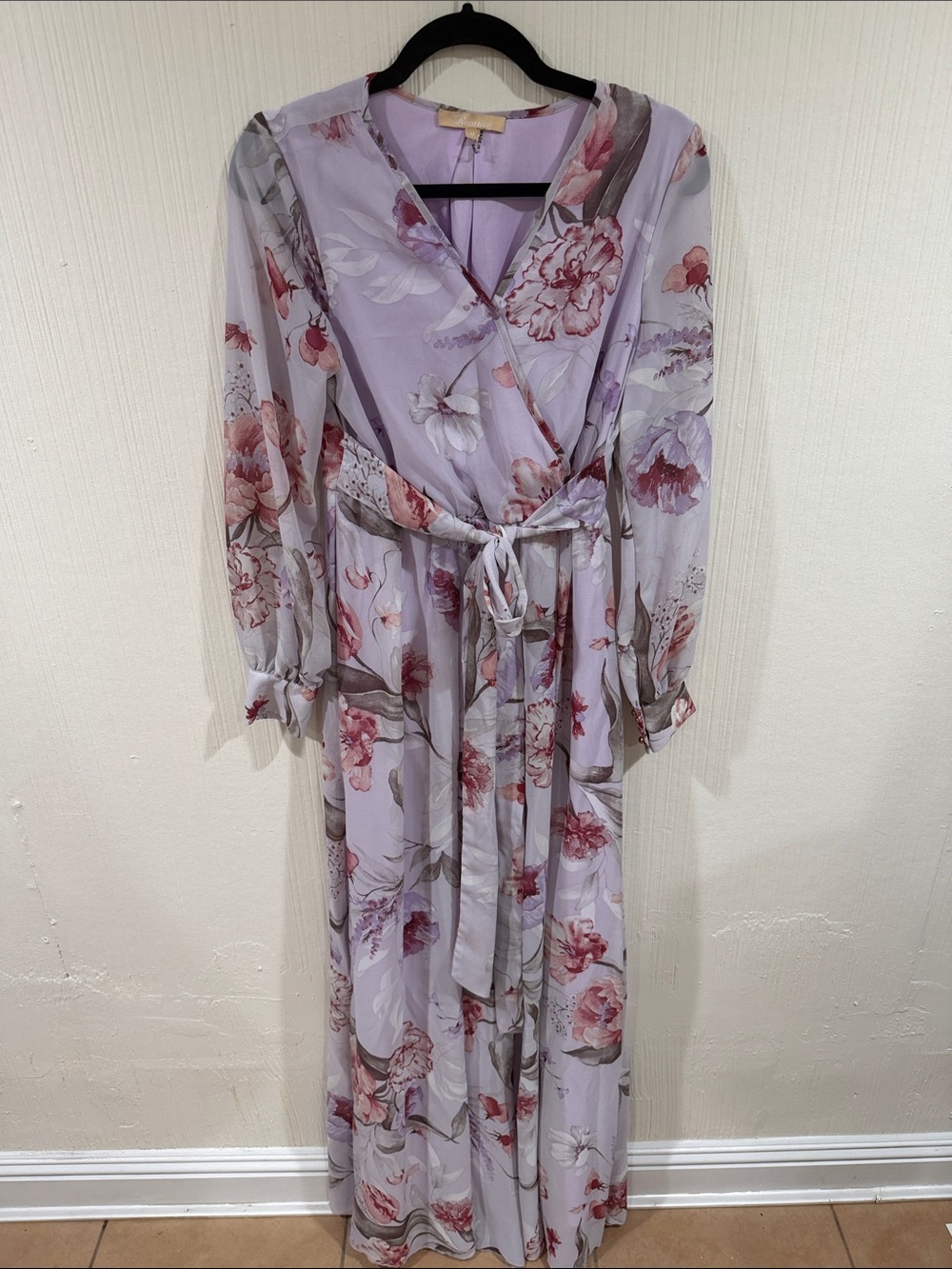 Lavender Floral Wrap Maxi Dress with Waist Tie